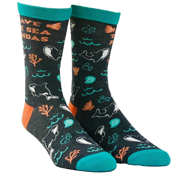 Womens Save The Sea Pandas Socks Funny Orca Save The Whales Killer Whale Novelty Footwear Image 2