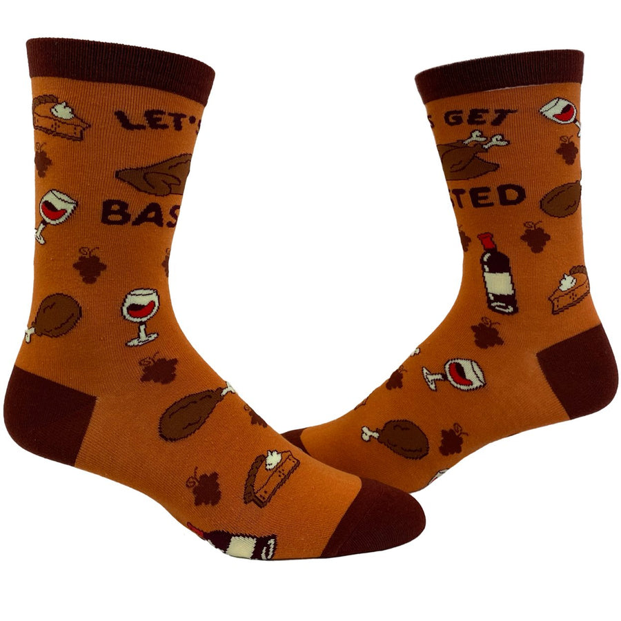 Womens Lets Get Basted Socks Funny Thanksgiving Turkey Day Graphic Novelty Footwear Image 1