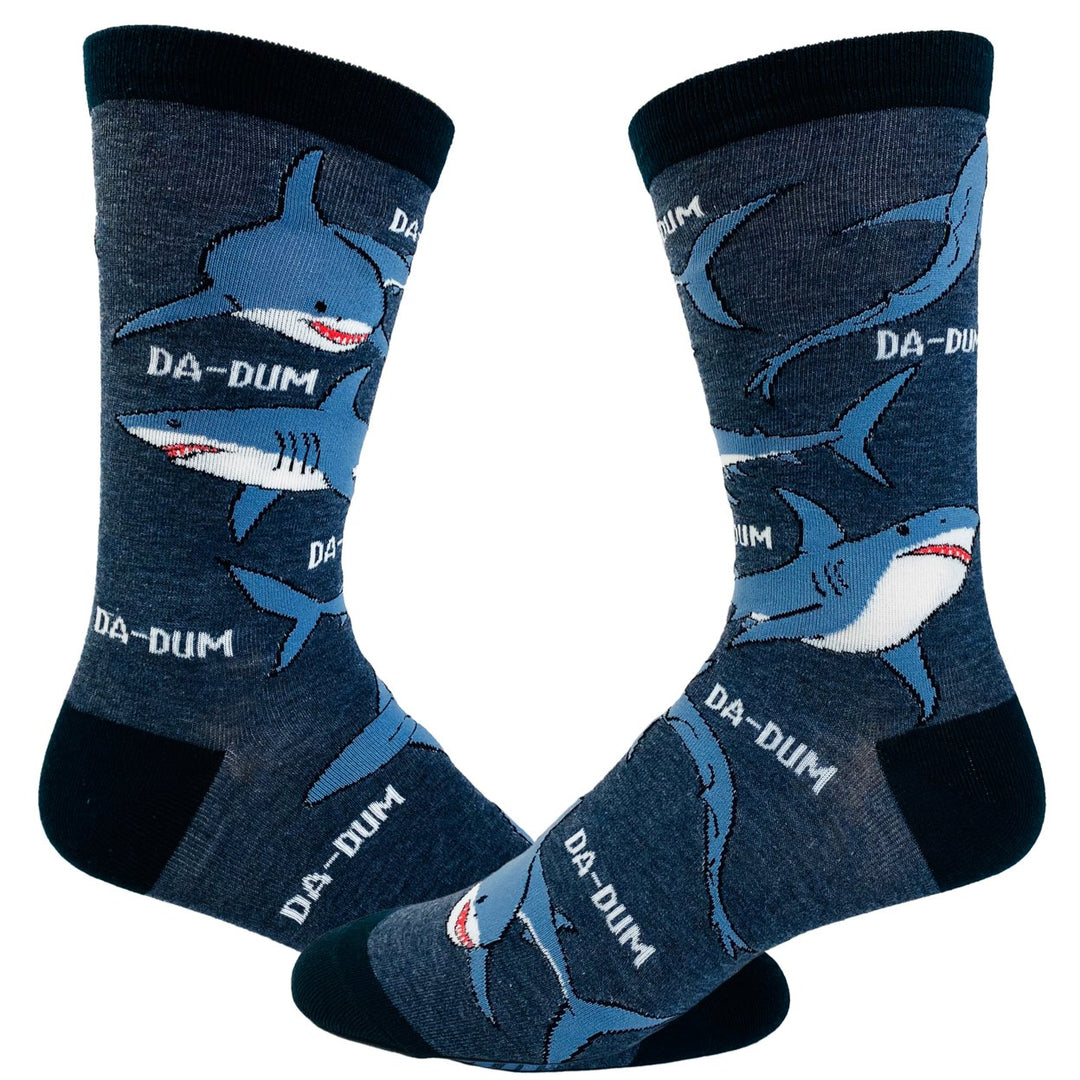 Mens Shark Da-Dum Socks Funny Shark Movie Theme Song Ocean Beach Vaction Footwear Image 1