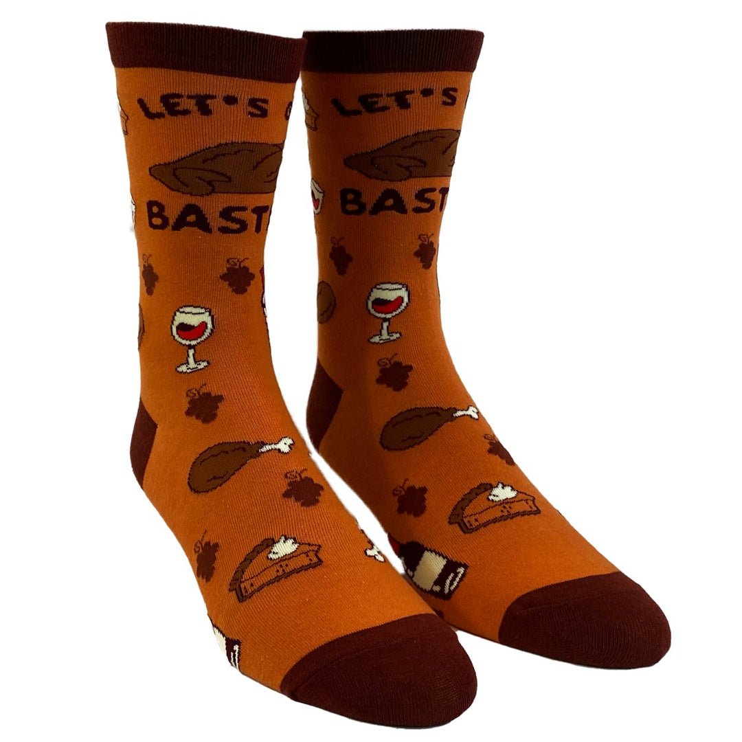 Womens Lets Get Basted Socks Funny Thanksgiving Turkey Day Graphic Novelty Footwear Image 2