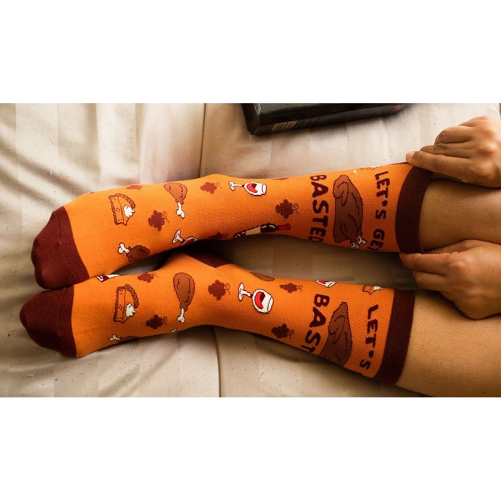 Womens Lets Get Basted Socks Funny Thanksgiving Turkey Day Graphic Novelty Footwear Image 8