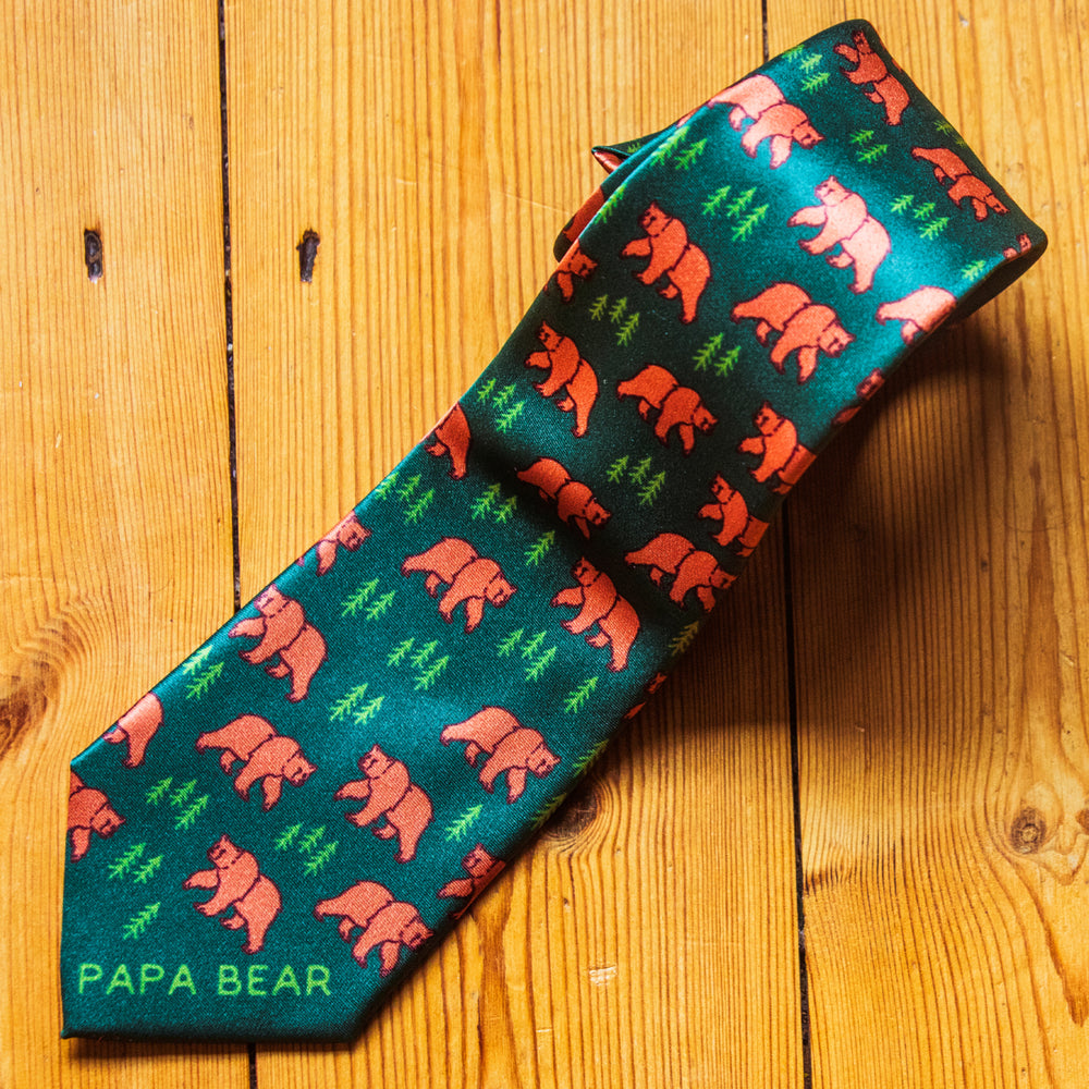 Papa Bear Necktie Novelty Ties for Men Bear Tie for Dad Mens Funny Neckties Camping Dad Ties Image 2