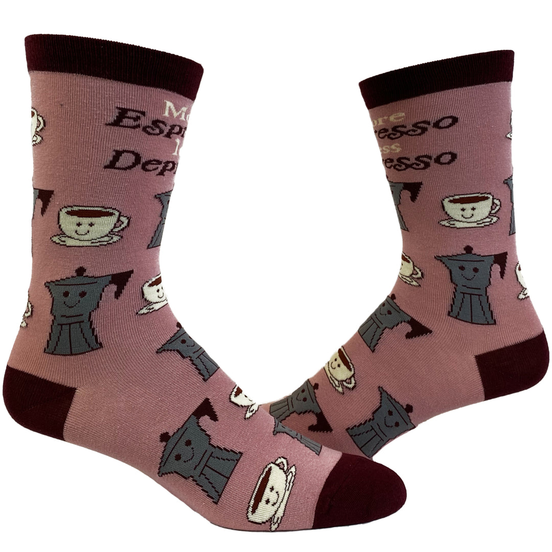 Womens Espresso Depresso Socks Funny Cute Coffee Cup Pot Graphic Novelty Footwear Image 1