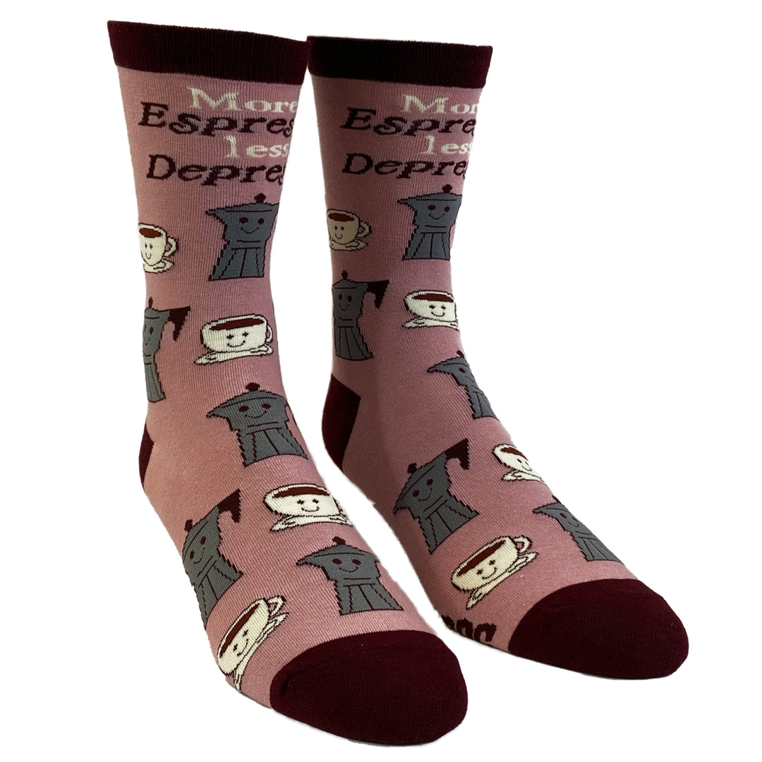 Womens Espresso Depresso Socks Funny Cute Coffee Cup Pot Graphic Novelty Footwear Image 2