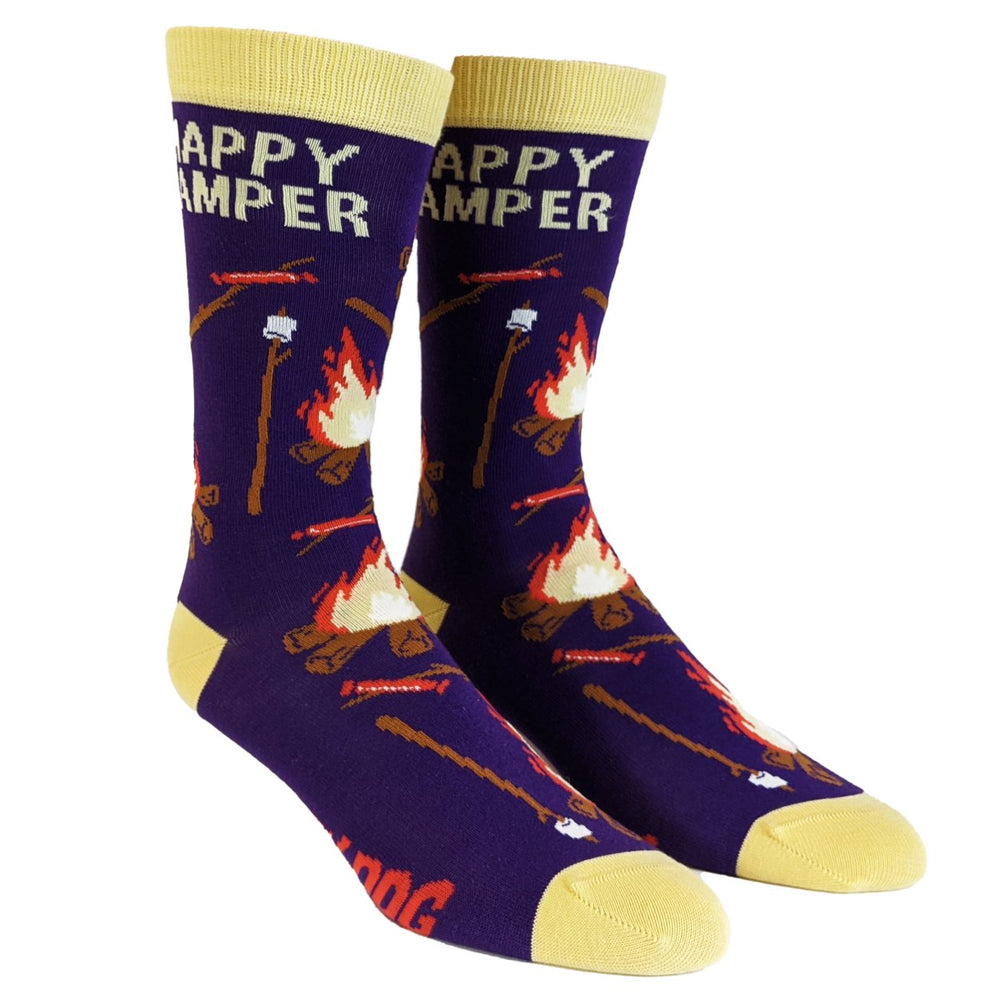 Womens Happy Camper Socks Funny Outdoor Adventure Hiking Vintage Novelty Footwear Image 2