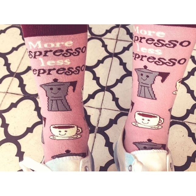 Womens Espresso Depresso Socks Funny Cute Coffee Cup Pot Graphic Novelty Footwear Image 7