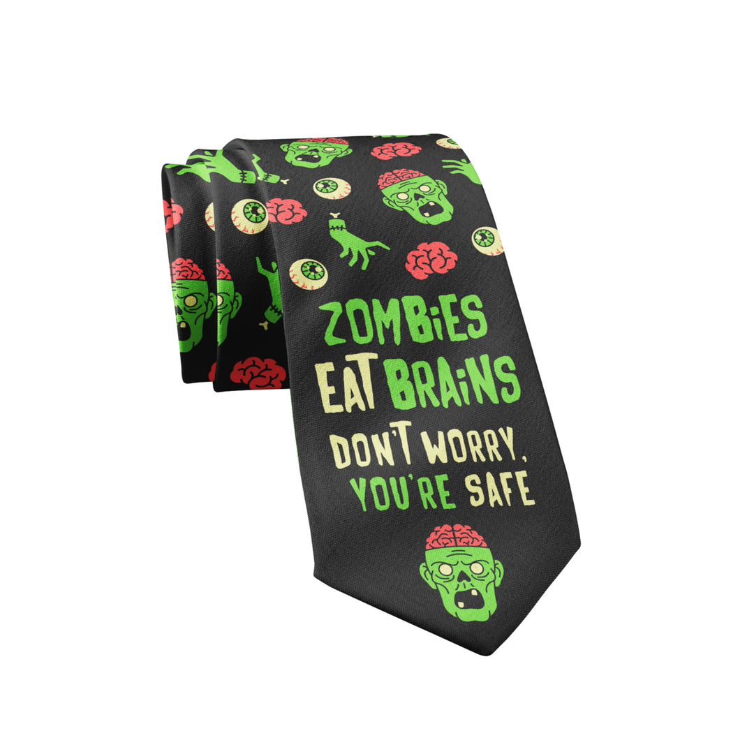 Zombies Eat Brains Dont Worry Youre Safe Necktie Funny Neckties for Men Halloween Tie Mens Novelty Neckties Image 1