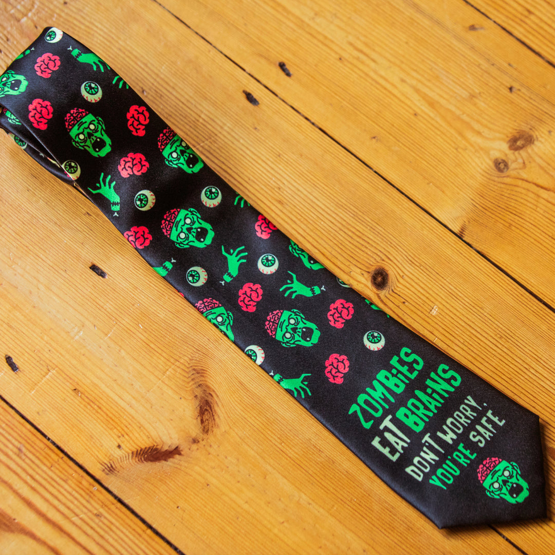 Zombies Eat Brains Dont Worry Youre Safe Necktie Funny Neckties for Men Halloween Tie Mens Novelty Neckties Image 6