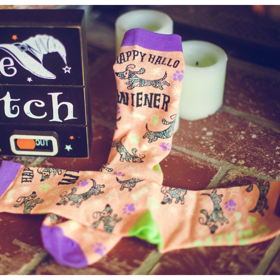 Womens Happy Hallowiener Socks Funny Halloween Pet Dog Puppy Dachshund Lover Footwear Image 7