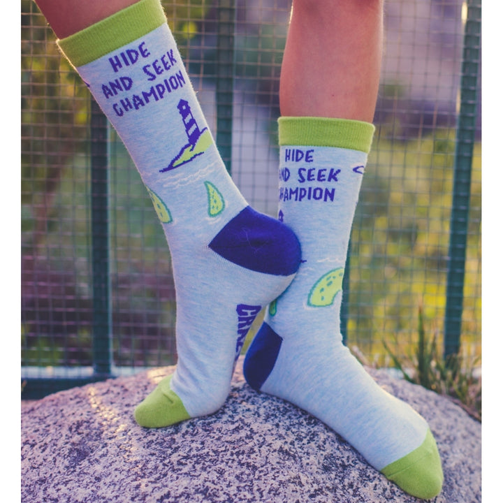 Youth Hide And Seek Champion Socks Funny Loch Ness Monster Novelty Graphic Footwear Image 8