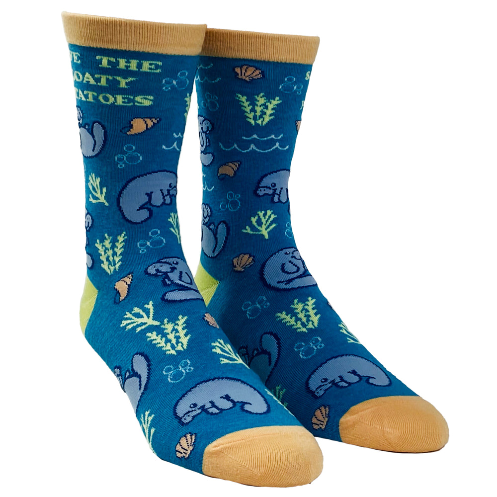 Womens Save The Floaty Potatoes Socks Funny Manatee Ocean Novelty Graphic Footwear Image 2