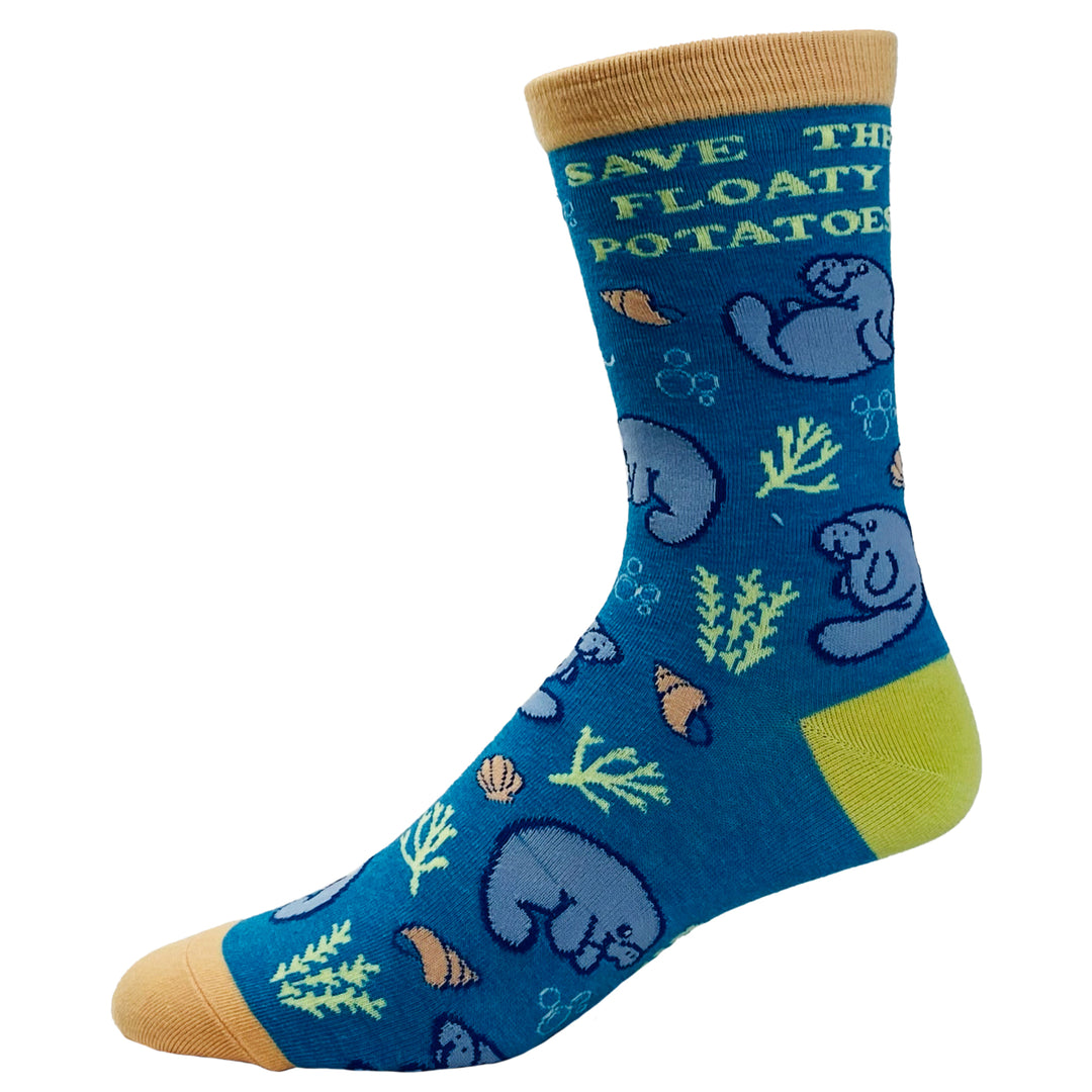 Womens Save The Floaty Potatoes Socks Funny Manatee Ocean Novelty Graphic Footwear Image 4