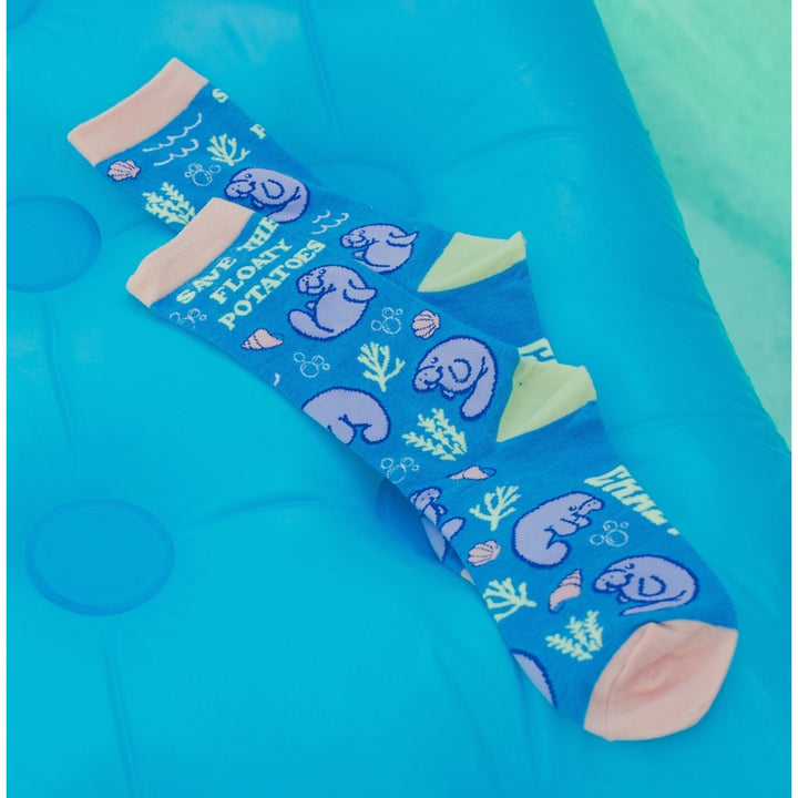 Womens Save The Floaty Potatoes Socks Funny Manatee Ocean Novelty Graphic Footwear Image 7