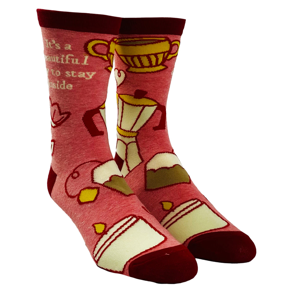 Womens Its A Beautiful Day To Stay Inside Socks Funny Introvert Coffee Lover Novelty Footwear Image 2