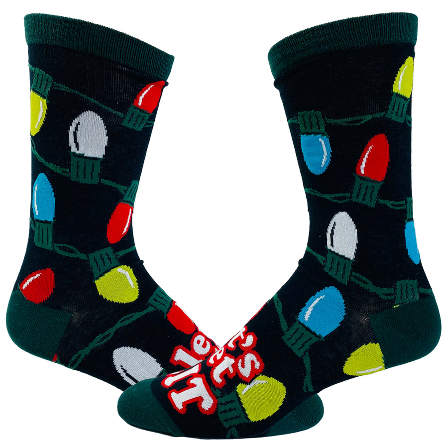 Mens Lets Get Lit Socks Funny Christmas Lights Holiday Tree Novelty Footwear Image 1