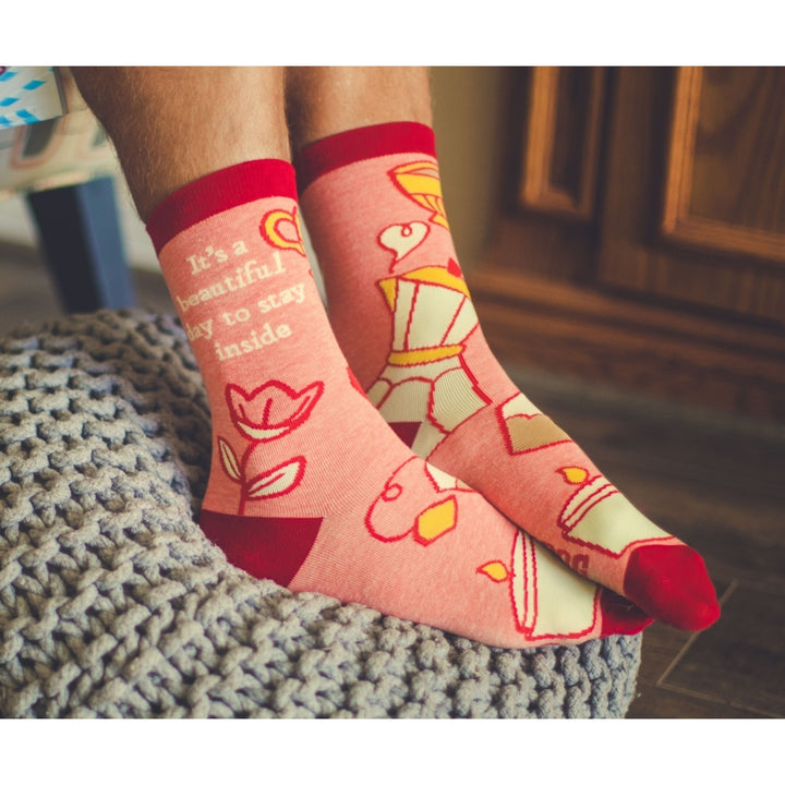 Womens Its A Beautiful Day To Stay Inside Socks Funny Introvert Coffee Lover Novelty Footwear Image 7