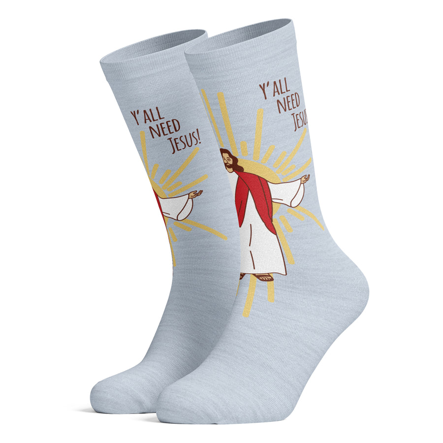 Womens YAll Need Jesus Socks Funny Sunday Church Religion Paster Novelty Footwear Image 1