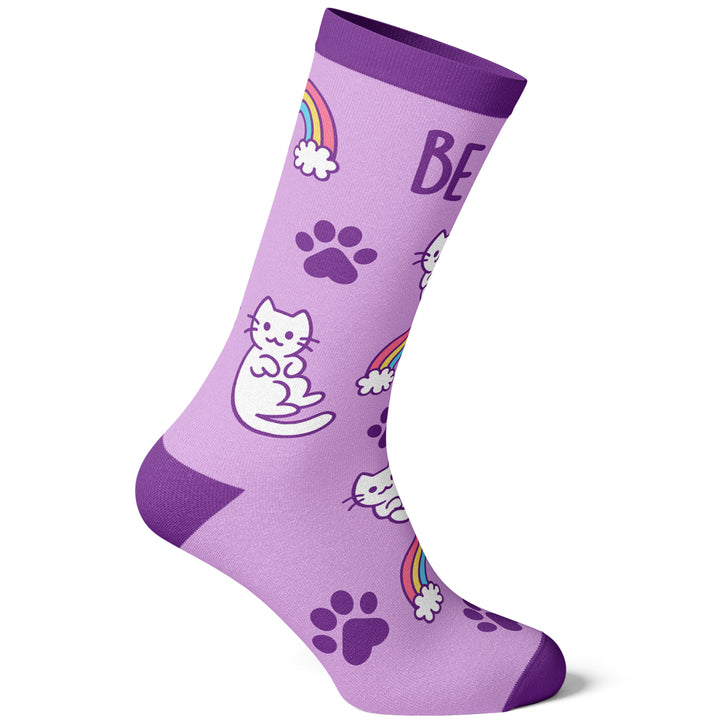 Womens Be You Socks Funny Pet Cat Lover Cute Kitty Rainbow Novelty Footwear Image 2