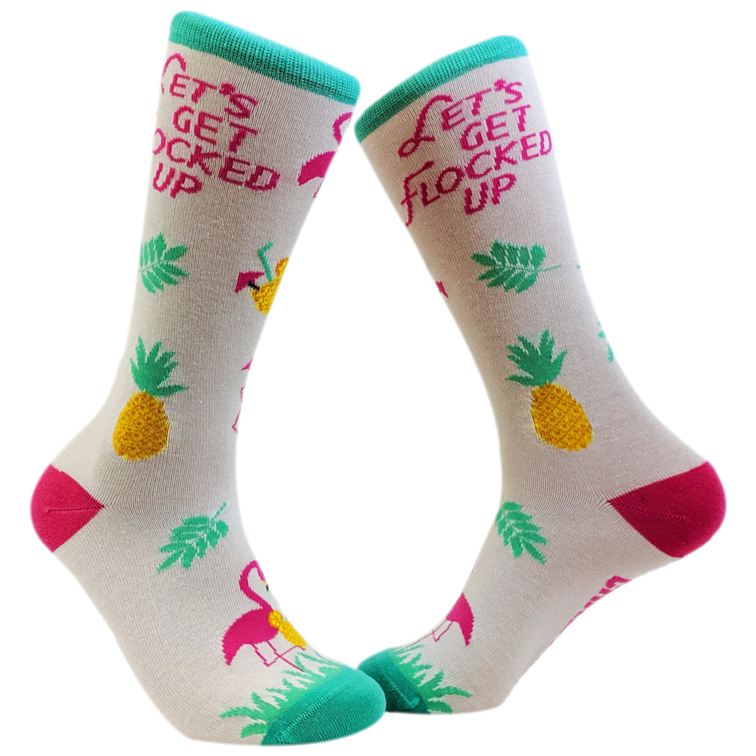 Womens Lets Get Flocked Up Socks Funny Tropical Flamingo Footwear Image 1