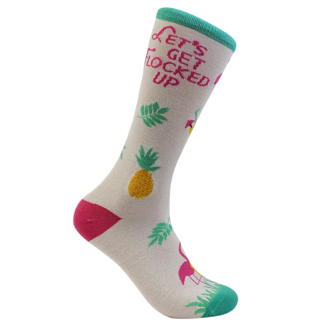 Womens Lets Get Flocked Up Socks Funny Tropical Flamingo Footwear Image 2