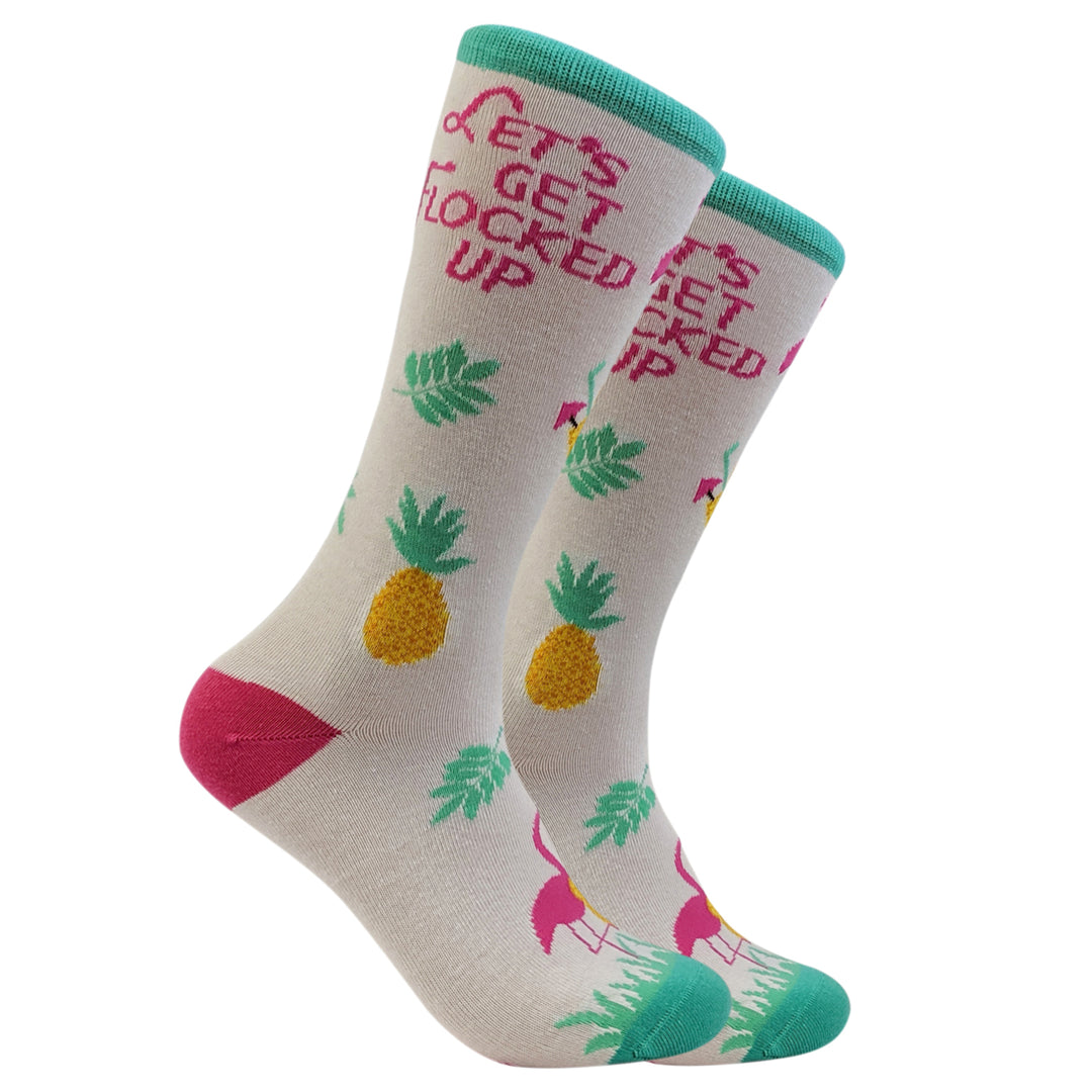 Womens Lets Get Flocked Up Socks Funny Tropical Flamingo Footwear Image 6