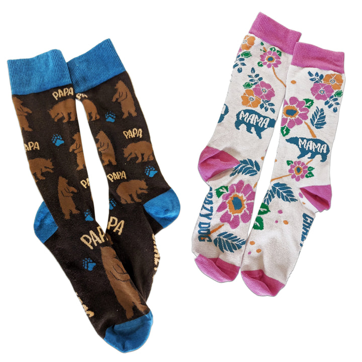 Mama and Papa Bear Sock Set Funny Mens and Womens Sock Combo For Parents Image 1