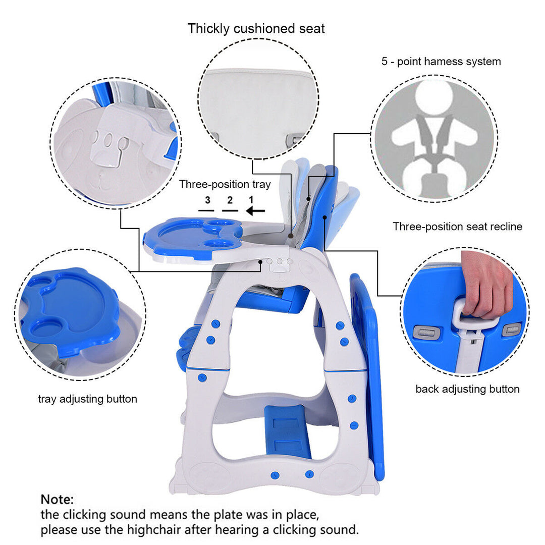 Costway 3 in 1 Baby High Chair Convertible Play Table Seat Booster Toddler Feeding Tray Coffee\ Purple\Pink\Blue Image 4