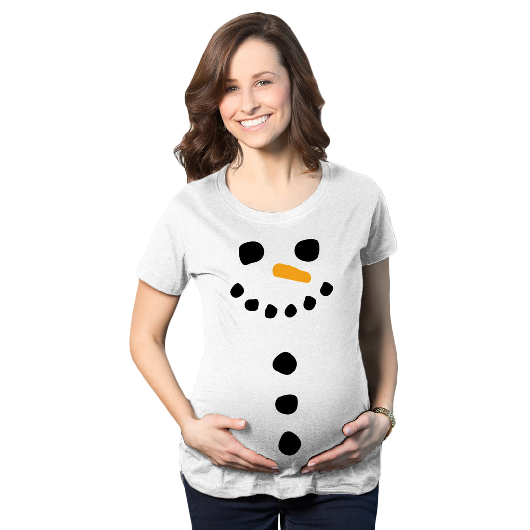 Maternity Snowman Buttons Funny Pregnancy Bump Tee Cute Christmas T shirt Image 1