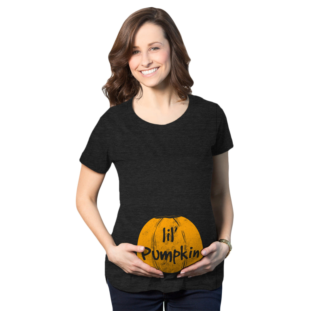 Maternity Lil Pumpkin Pregnancy Fall Baby Halloween Cute T-Shirt Image 1