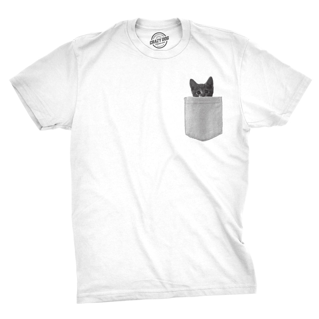 Mens Pocket Cat T Shirt Funny Printed Peeking Pet Kitten Animal Tee For Guys Image 1