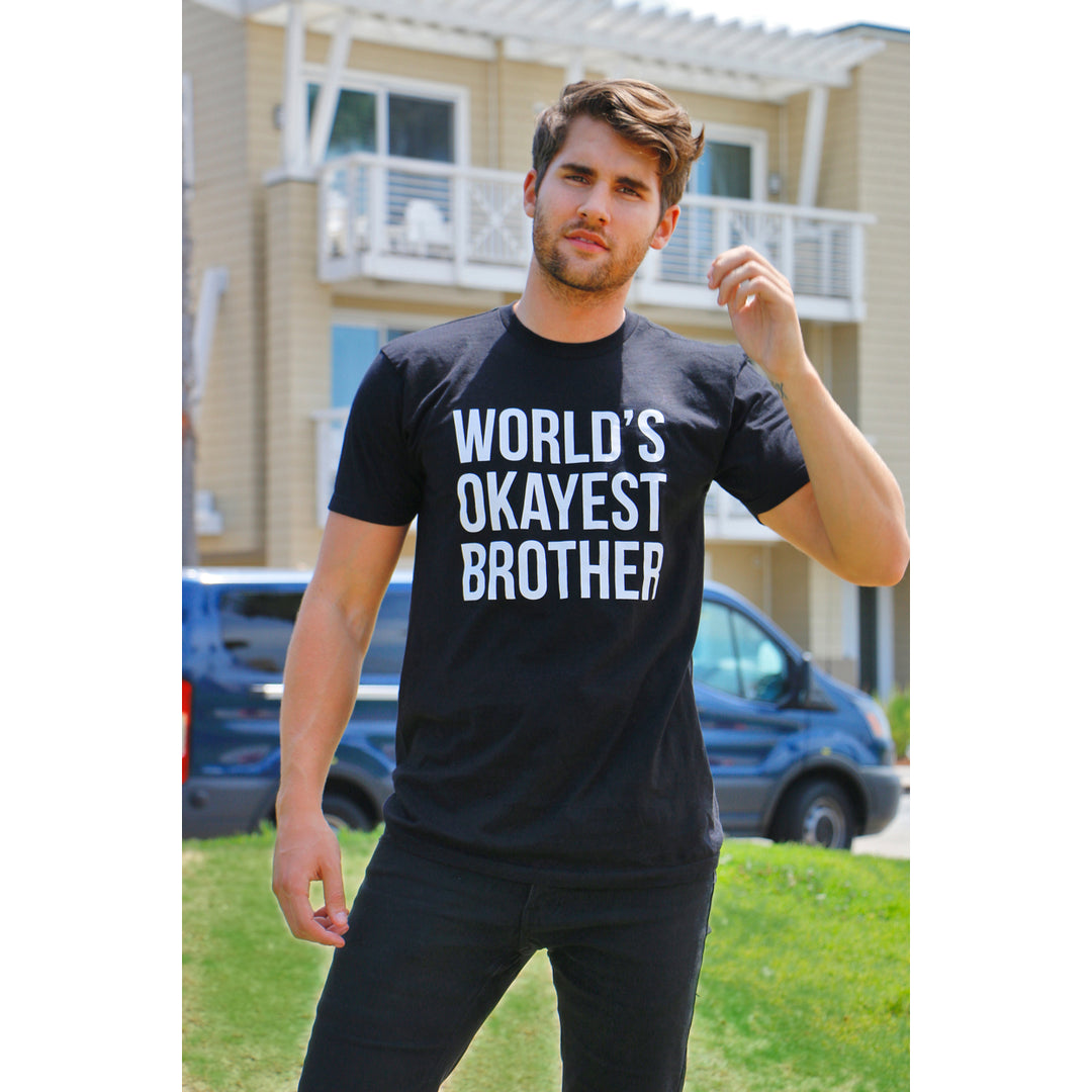 Mens Worlds Okayest Brother Shirt Funny T shirts Big Brother Sister Gift Idea Image 4