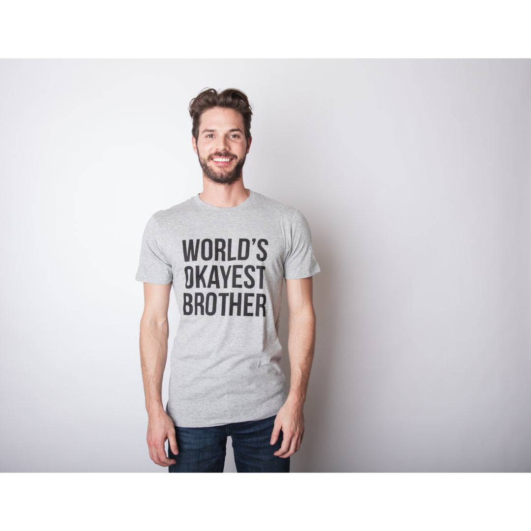 Mens Worlds Okayest Brother Shirt Funny T shirts Big Brother Sister Gift Idea Image 6