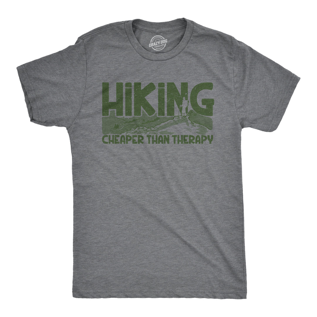 Mens Hiking Cheaper Than Therapy Funny Camping Outdoor Summer T shirt Image 1