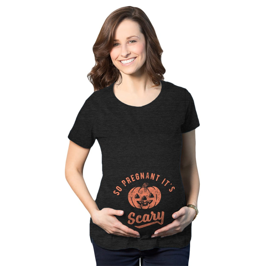 Maternity So Pregnant Its Scary Tshirt Funny Halloween Jack-O-Lantern Pregnancy Tee Image 1