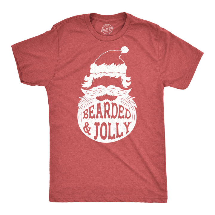 Mens Bearded And Jolly Tshirt Funny Santa Claus Beard Christmas Tee Image 1