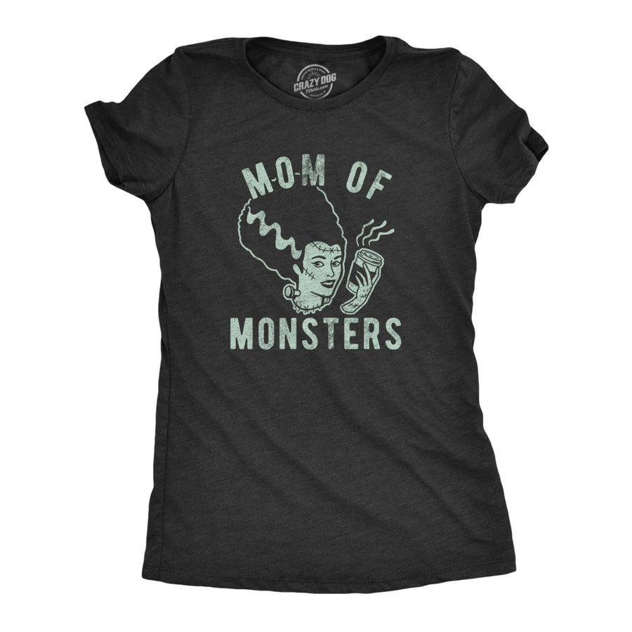 Womens Mom Of Monsters Tshirt Funny Halloween Coffee Parenting Novelty Graphic Tee Image 1