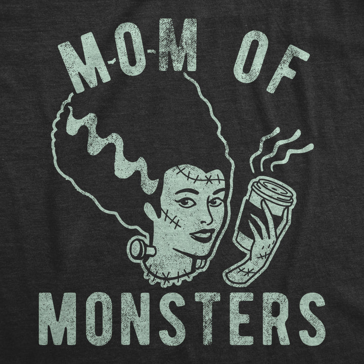 Womens Mom Of Monsters Tshirt Funny Halloween Coffee Parenting Novelty Graphic Tee Image 2