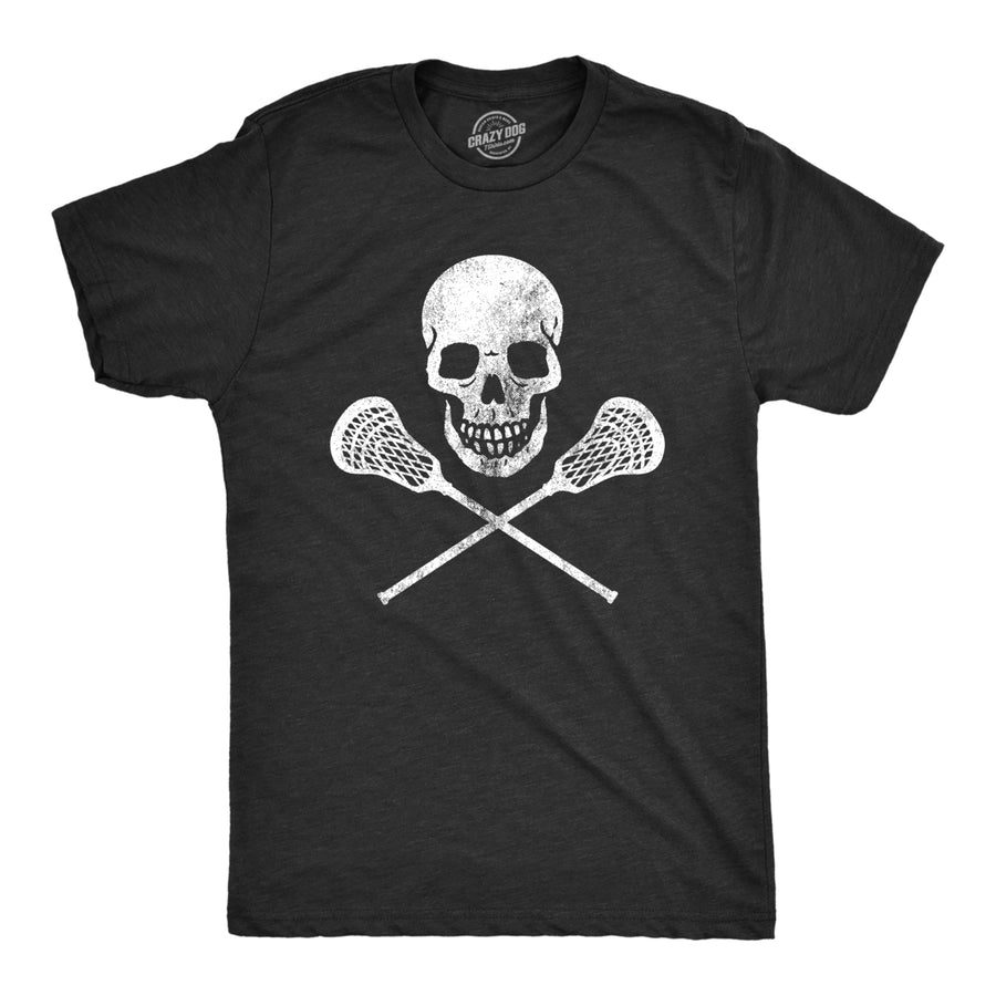 Mens Lacrosse Skull Tshirt Funny Lax Sports Skull And Crossbones Graphic Novelty Tee Image 1