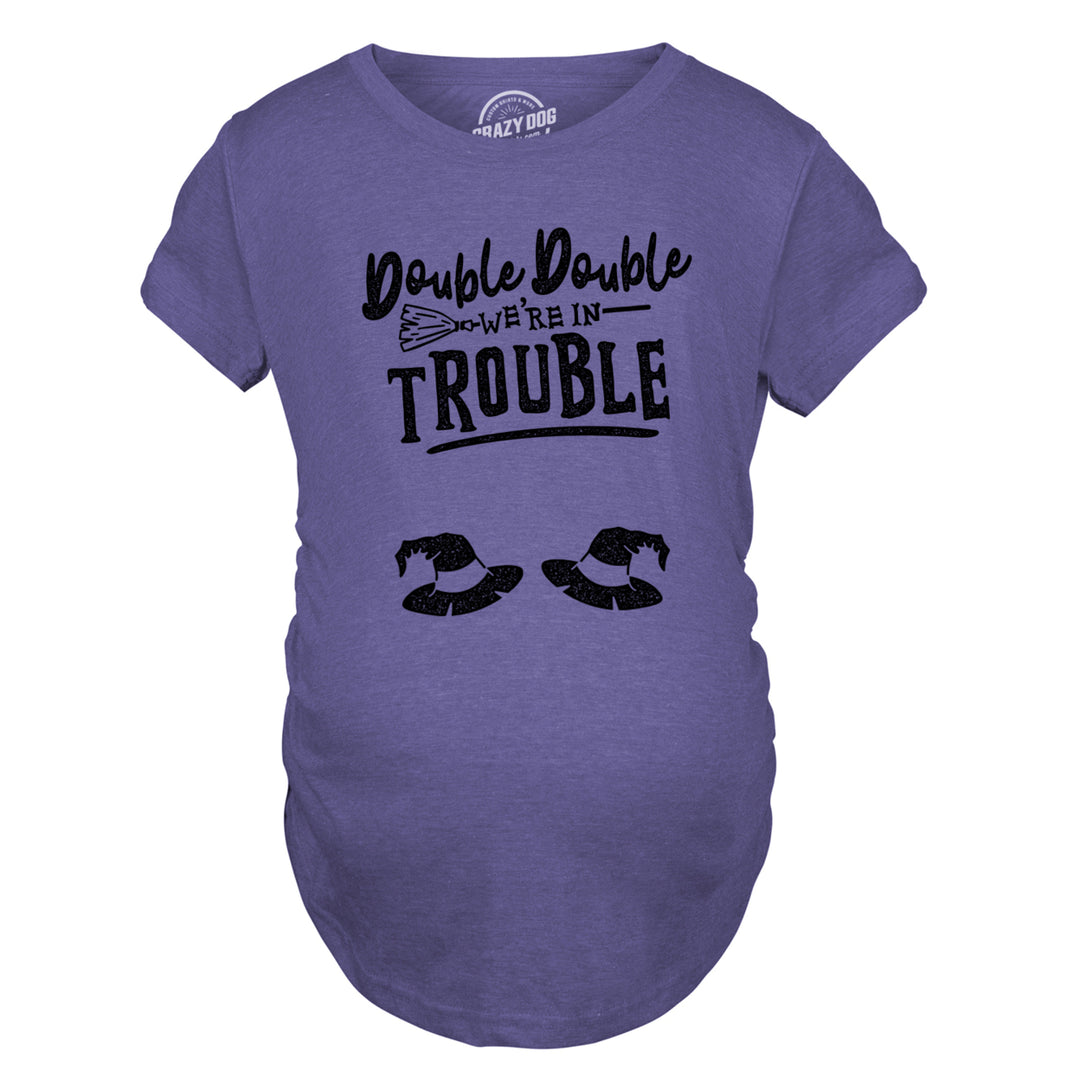 Maternity Double Double Were In Trouble Tshirt Funny Halloween Twins Tee Image 4