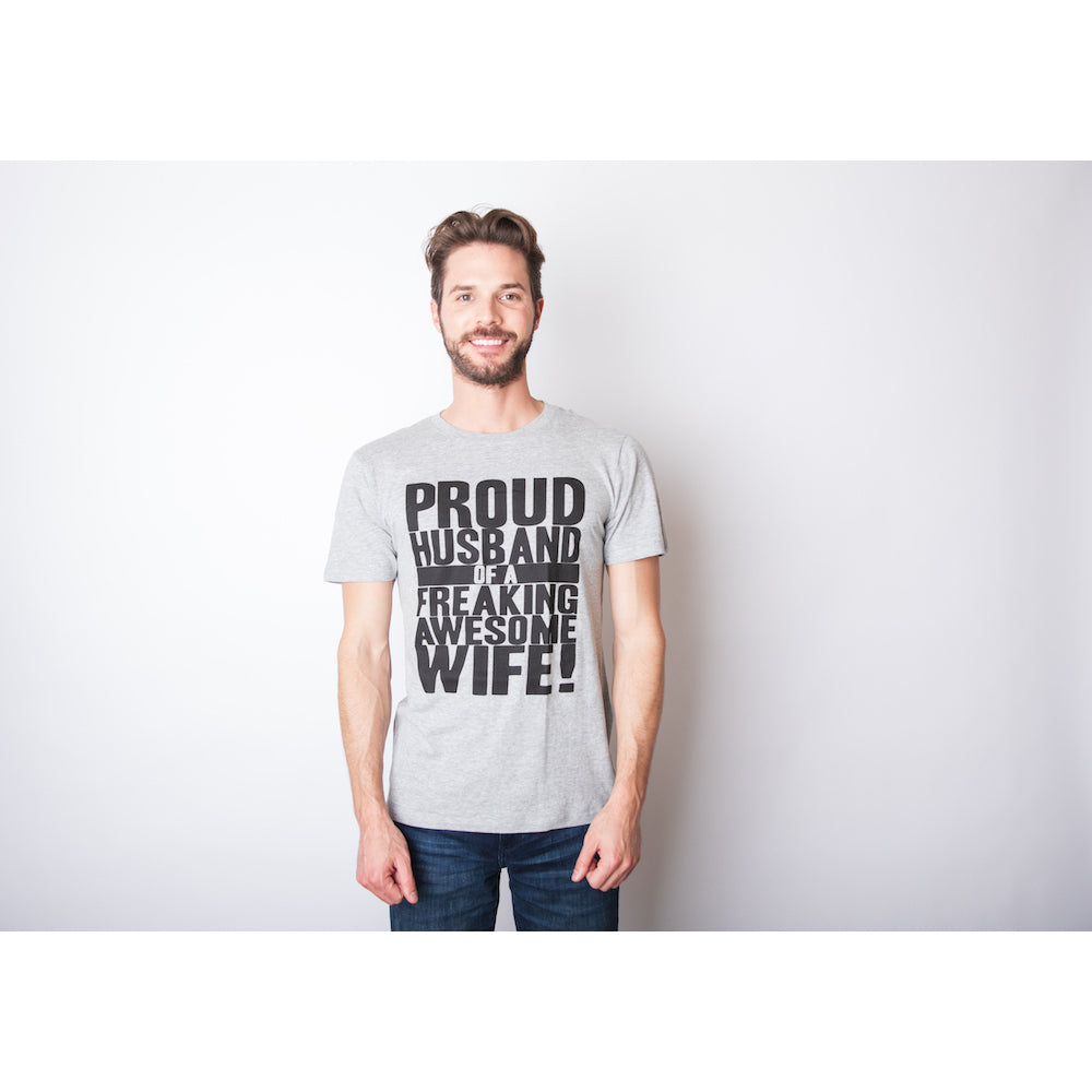 Mens Proud Husband of a Freaking Awesome Wife Funny Married T shirt Image 4