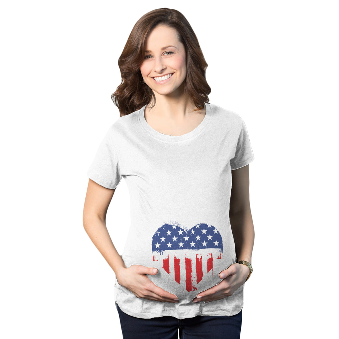 Maternity USA Heart American Flag Announcement Funny Pregnancy T shirt Image 1