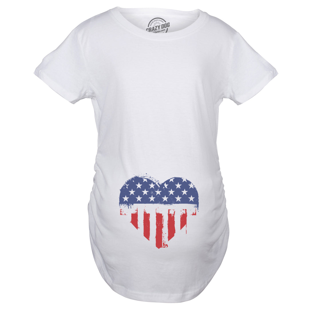 Maternity USA Heart American Flag Announcement Funny Pregnancy T shirt Image 2