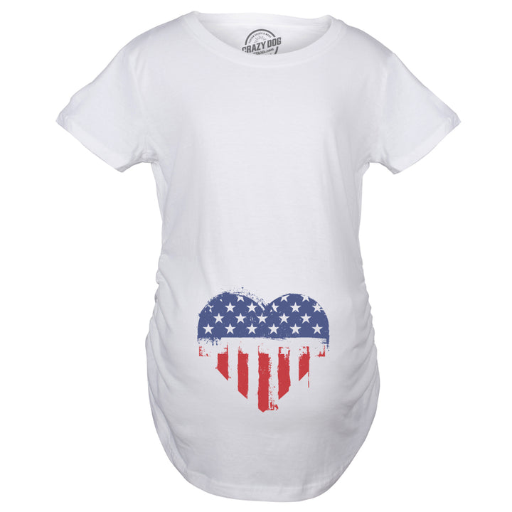 Maternity USA Heart American Flag Announcement Funny Pregnancy T shirt Image 2