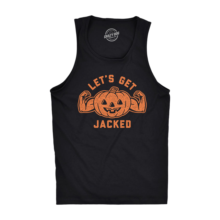 Mens Fitness Tank Lets Get Jacked Tanktop Funny Halloween Pumpkin Jack-o-lantern Shirt Image 1