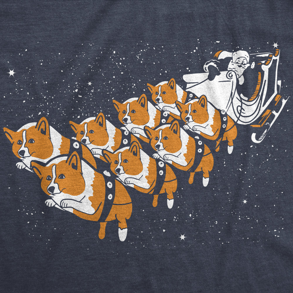 Womens Corgi Sleigh Tshirt Funny Christmas Santa Claus Dog Tee Image 2