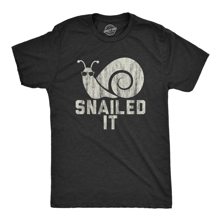 Mens Snailed It Shirt Funny Nailed It Snail Pun Sunglasses Sarcastic Novelty Tee Image 1