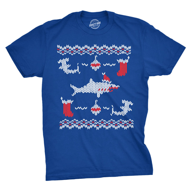 Mens Shark Bite Funny Ugly Christmas Holiday T shirt Image 1