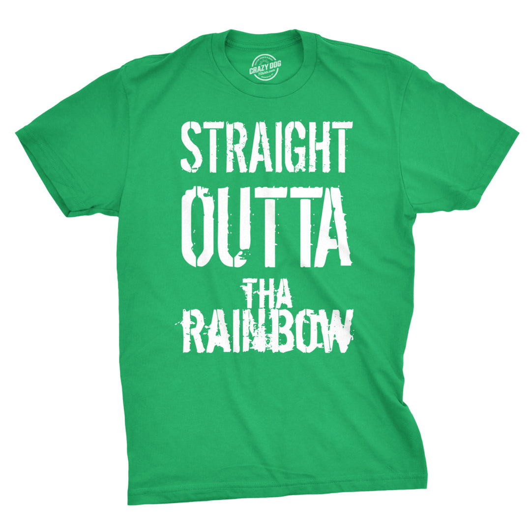 Mens Straight Outta The Rainbow Funny Irish Saint Patricks Day St Patty T Shirt Image 1