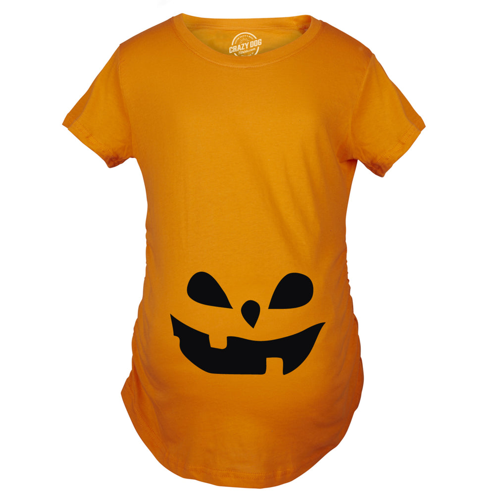 Maternity Teardrop Eyes Pumpkin Face Halloween Pregnancy Announcement T Shirt Image 2