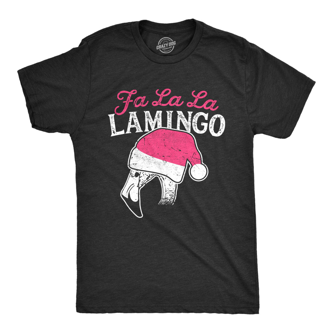 Mens Fa La La Lamingo Tshirt Funny Christmas Santa Hat Flamingo Tee Image 1